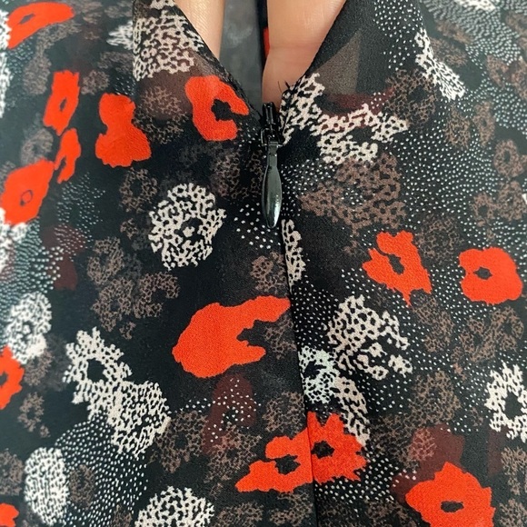 REISS Ladies Red Mix Ditsy Floral PEONY Sheer Lined Tie Waisted Party Dress US8 - Picture 13 of 16